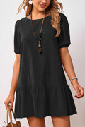 Solid Color Loose Waist Cotton Linen Round Neck Dress