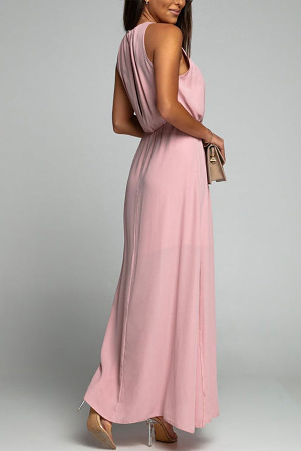 Crewneck Sleeveless Waisted Side Split Dress