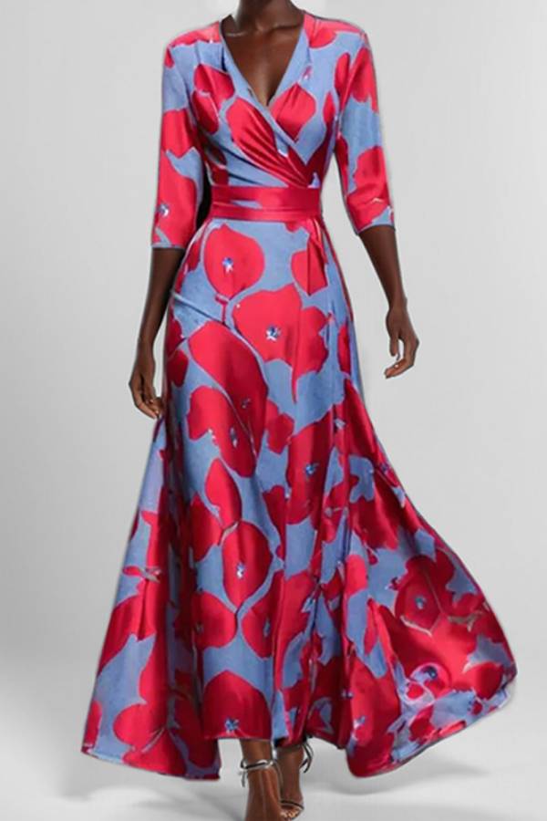 Temperament waist slim fit V-neck long sleeve dress