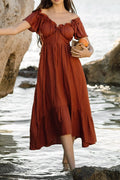 RUFFLED EDGE OFF SHOULDER MIDI DRESS
