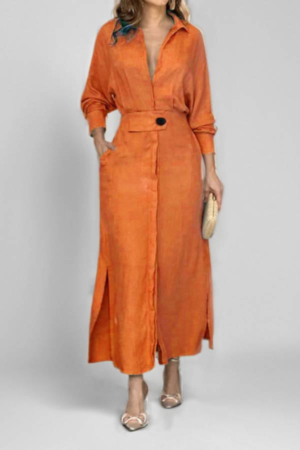 Waist long sleeve irregular shirt dress
