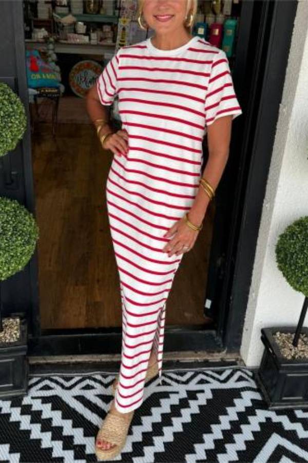 Women's Striped T-Shirt Dress with Pockets