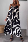 Zebra Print Loose Casual Suspender Maxi Skirt