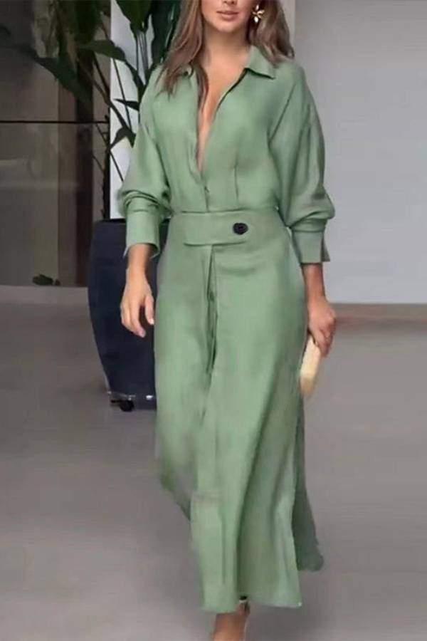 Waist long sleeve irregular shirt dress
