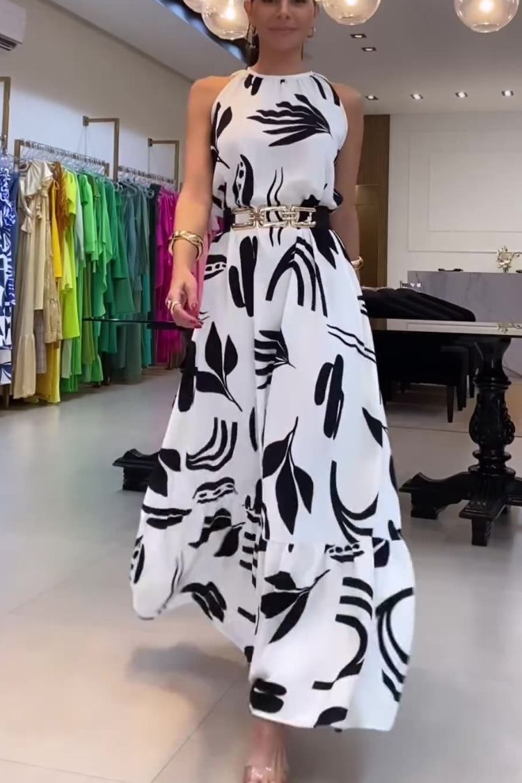 Round Neck Printed Sleeveless Maxi Dress