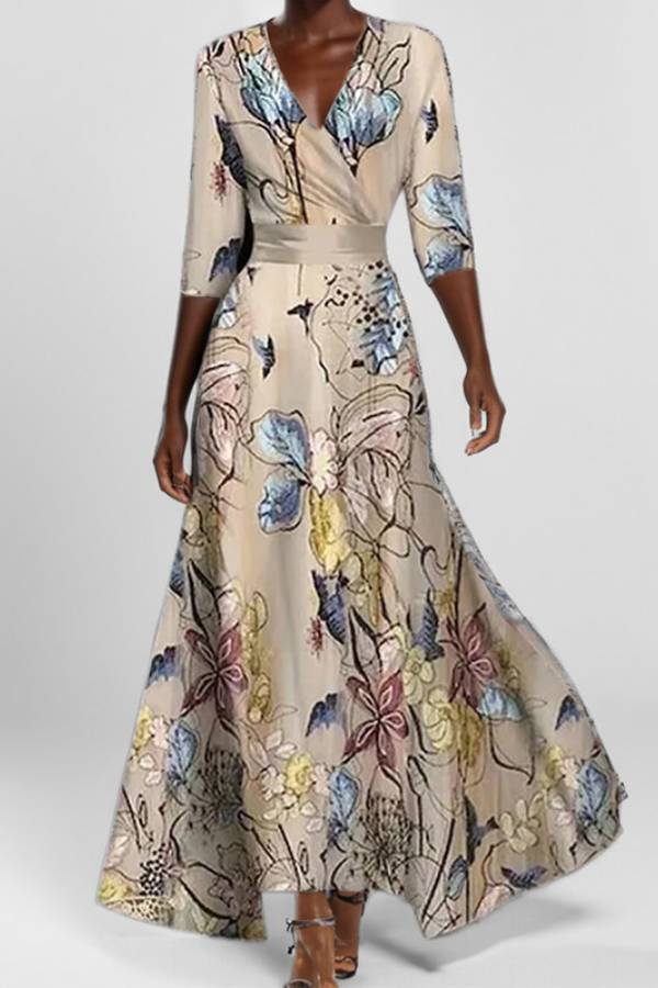 Temperament waist slim fit V-neck long sleeve dress