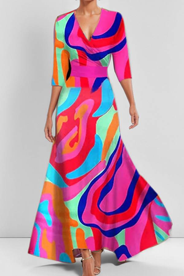 Temperament waist slim fit V-neck long sleeve dress