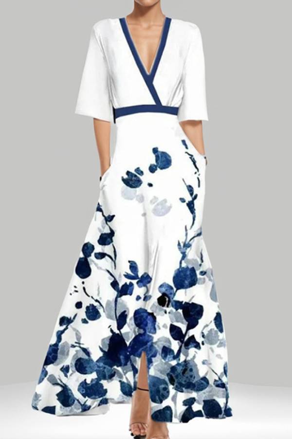 Temperament waist slim fit V-neck long sleeve dress