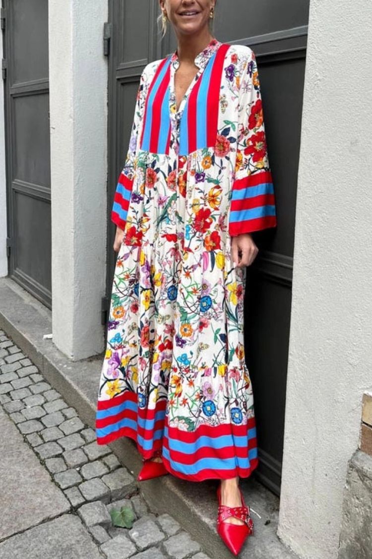 Resort Floral Print Bell Sleeve Maxi Dress
