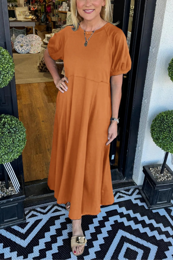 Women's Puff Sleeve Round Neck Long Dress