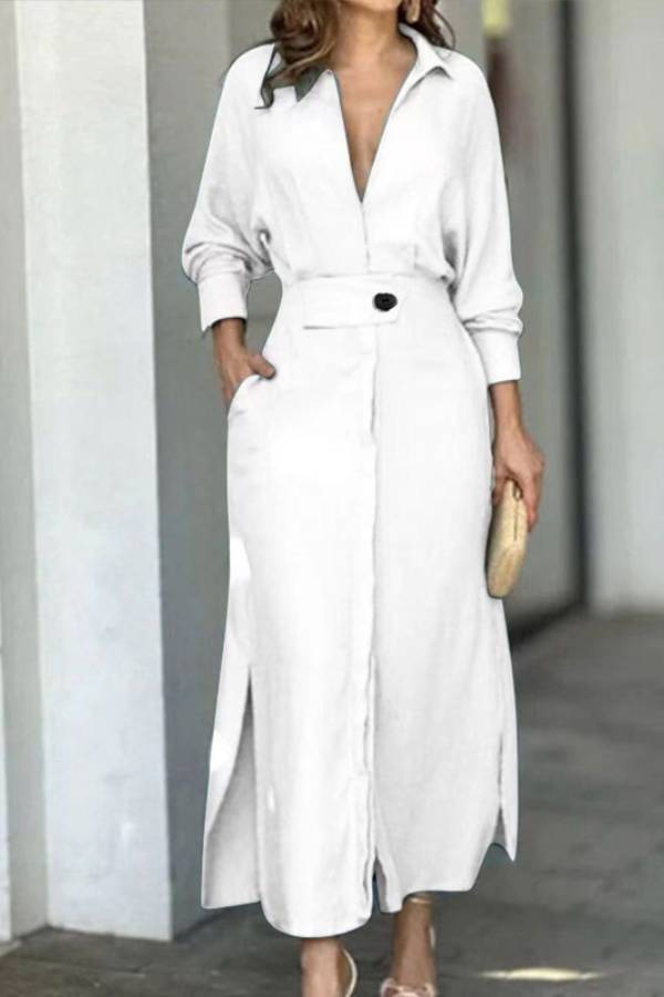 Waist long sleeve irregular shirt dress