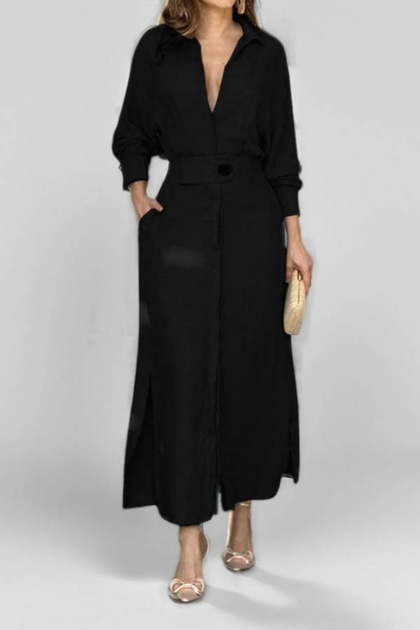 Waist long sleeve irregular shirt dress