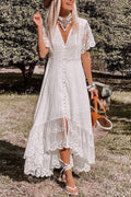V Neck Slim Dress Floral Lace Midi Dress