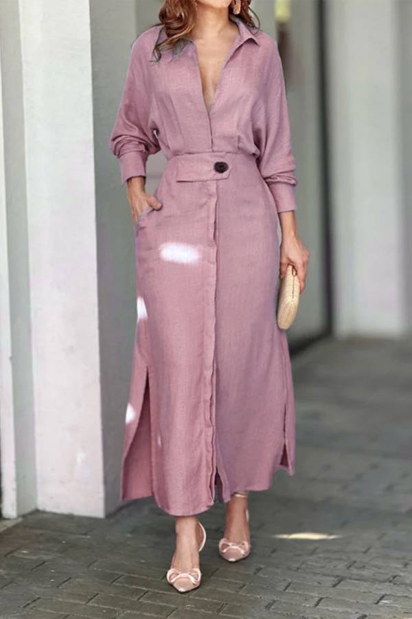 Waist long sleeve irregular shirt dress