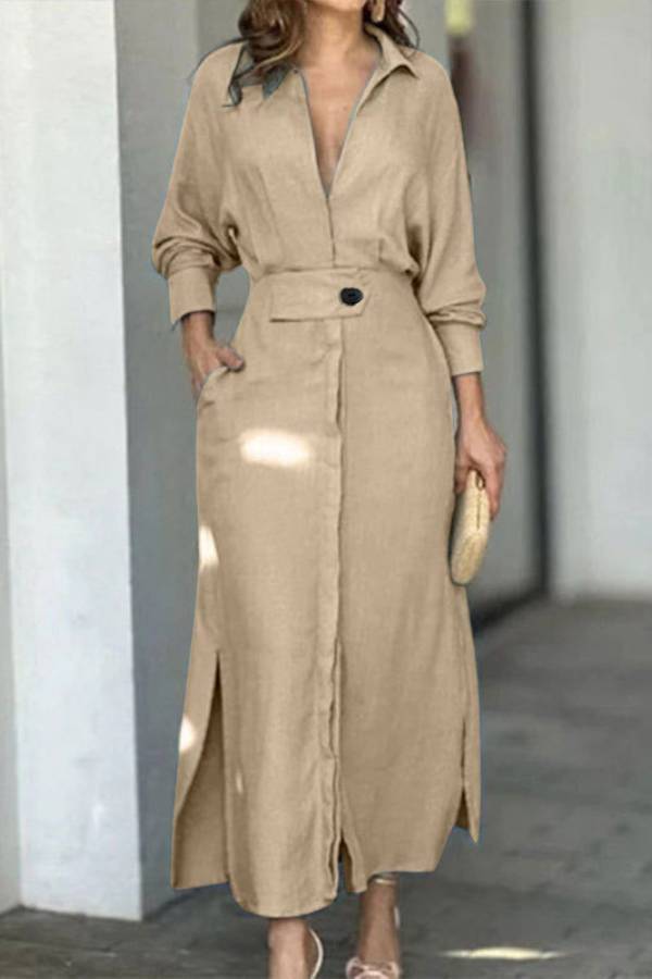 Waist long sleeve irregular shirt dress