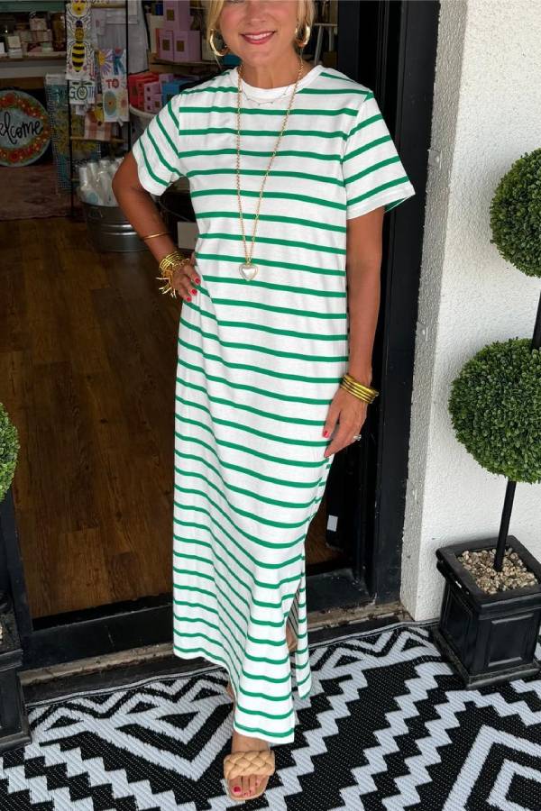 Women's Striped T-Shirt Dress with Pockets