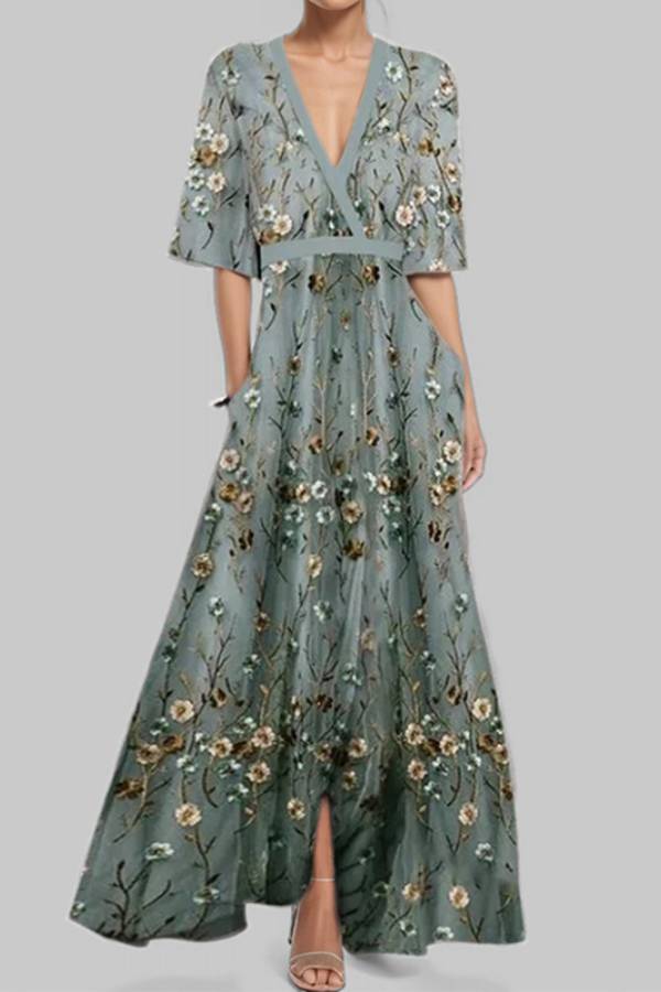 Temperament waist slim fit V-neck long sleeve dress