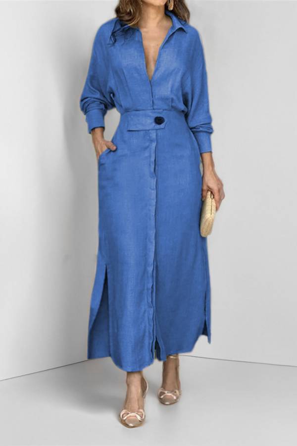 Waist long sleeve irregular shirt dress