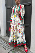 Resort Floral Print Bell Sleeve Maxi Dress