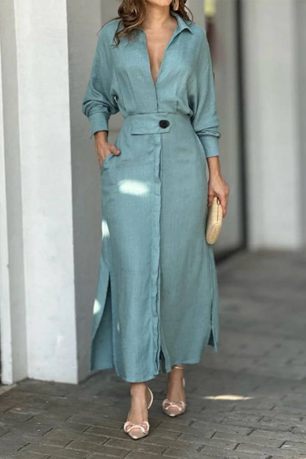 Waist long sleeve irregular shirt dress