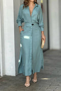 Waist long sleeve irregular shirt dress