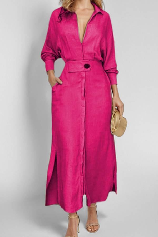Waist long sleeve irregular shirt dress