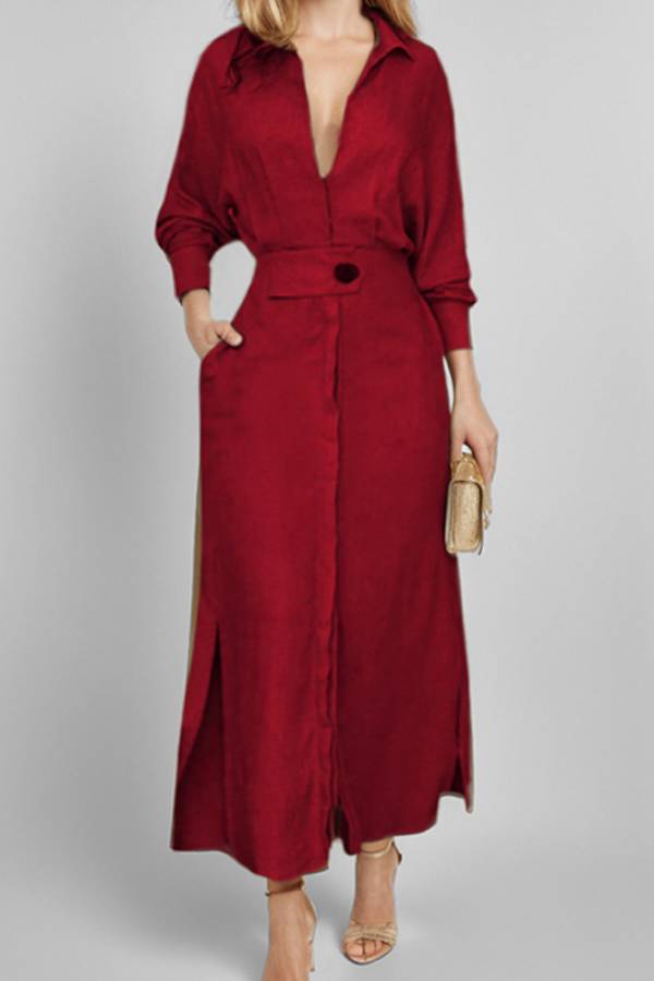 Waist long sleeve irregular shirt dress