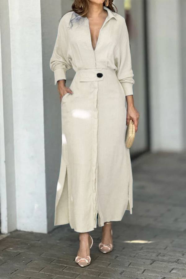 Waist long sleeve irregular shirt dress