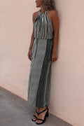 One More Chance Striped Adjustable Waist Halter Midi Dress