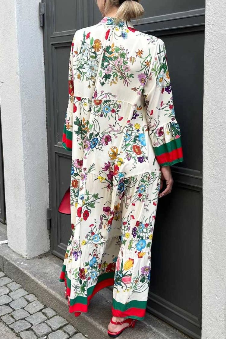 Resort Floral Print Bell Sleeve Maxi Dress