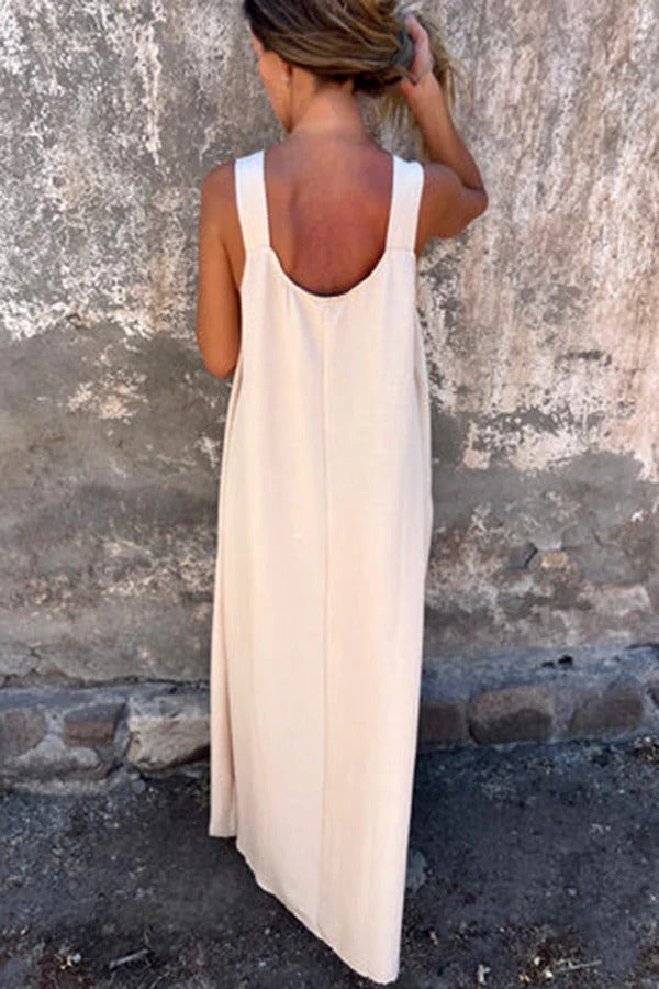 Solid Floral Embellished Sleeveless Loose Maxi Dress